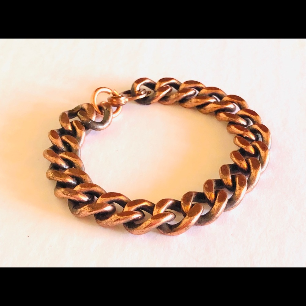 Vintage Shabby Copper Chunky Curb Chain Bracelet - Picture 5 of 7